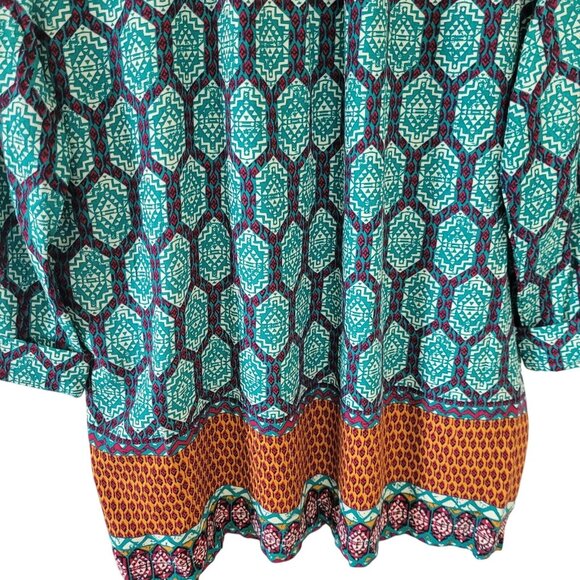 New Directions Womens Casual Blouse Top Size L Multicolor Aztec NWT - Picture 9 of 14